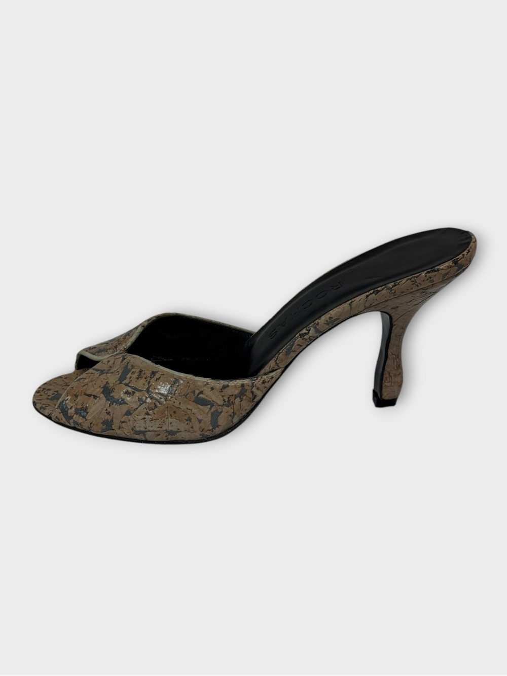 Rochas Cracked Cork Peep-Toe Mules